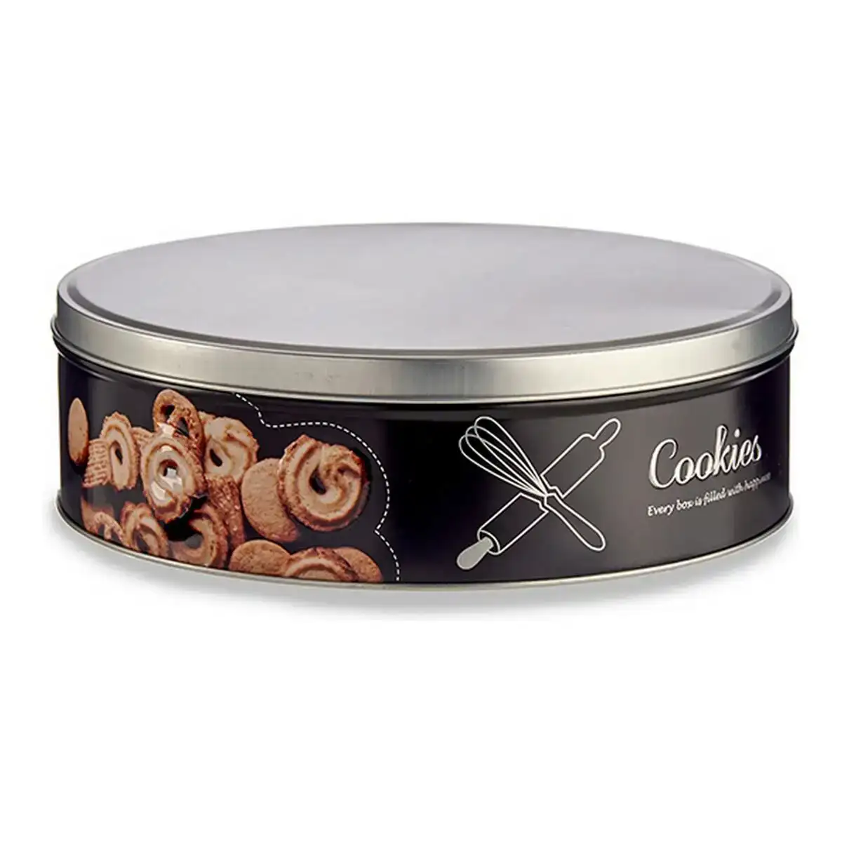 Boite en metal cookies argente noir metal 22 5 x 7 x 22 5 cm _9749. Bienvenue chez DIAYTAR COTE D'IVOIRE - Où le Shopping Devient un Plaisir. Découvrez notre boutique en ligne et trouvez des trésors qui égaieront chaque jour de votre vie.
