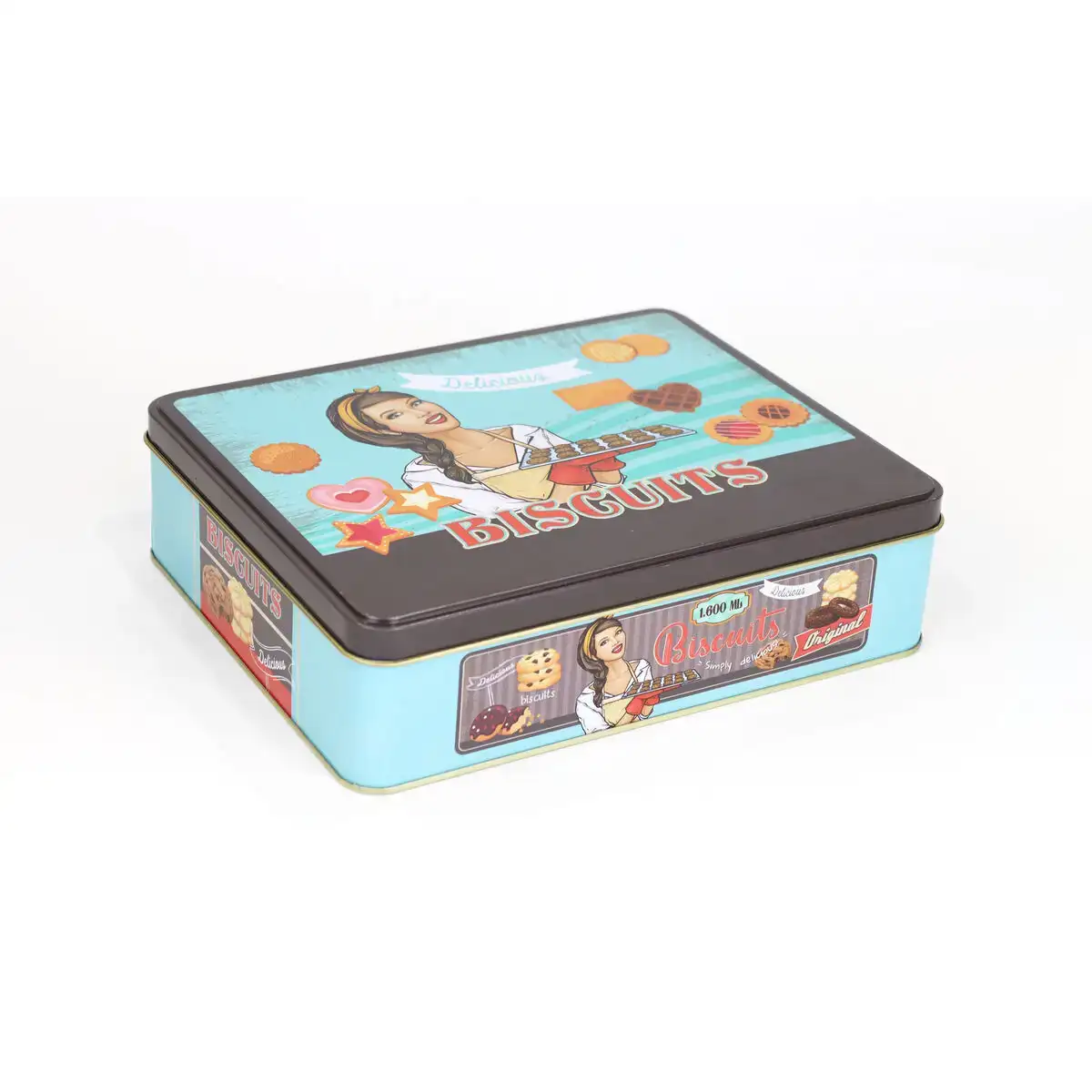 Boite en metal quttin biscuits 23 x 18 x 6 cm_7171. DIAYTAR COTE D'IVOIRE - Où Chaque Produit a son Histoire. Découvrez notre gamme de produits, chacun portant en lui le récit de l'artisanat et de la passion, pour vous offrir une expérience de shopping authentique.
