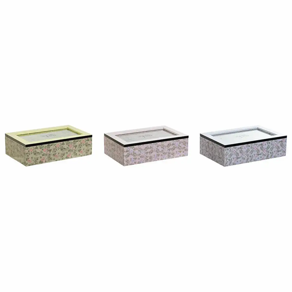 Boite pour infusions dkd home decor bois verre bois mdf 3 pieces bleu vert rose 23 x 15 x 7 cm_2039. DIAYTAR COTE D'IVOIRE - Là où Choisir est une Célébration de l'Artisanat. Explorez notre gamme variée et choisissez des produits qui incarnent la tradition et le talent des artisans du Côte d'Ivoire.