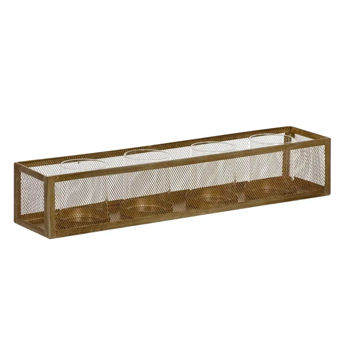 Bougeoir 56 x 12 x 10 cm verre dore metal_5493. DIAYTAR COTE D'IVOIRE - L'Art de Vivre le Shopping Authentique. Découvrez notre boutique en ligne et trouvez des produits qui incarnent la passion et le savoir-faire du Côte d'Ivoire.