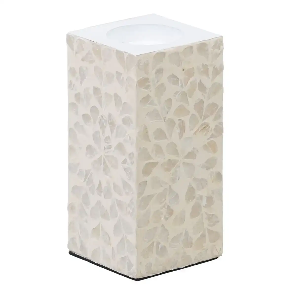 Bougeoir beige nacre noire bois mdf 10 5 x 10 5 x 21 cm_2908. Bienvenue sur DIAYTAR COTE D'IVOIRE - Où Choisir est un Voyage Passionnant. Plongez dans notre catalogue et trouvez des produits qui révèlent la diversité et la beauté du Côte d'Ivoire.