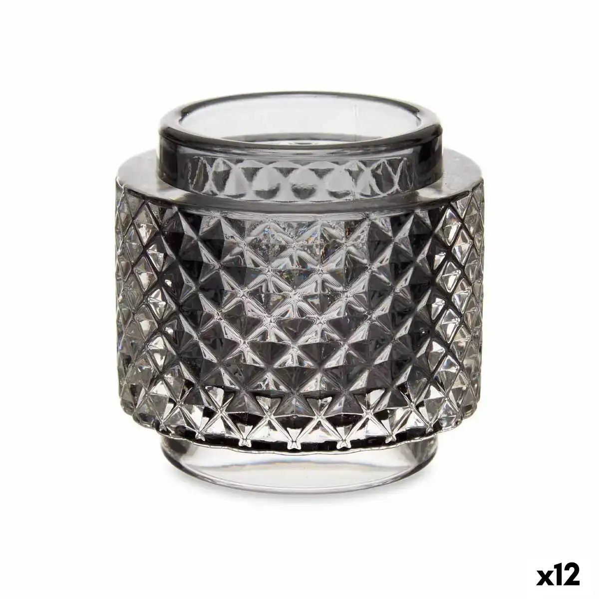 Bougeoir gris verre 9 x 8 8 x 9 cm 12 unites _9745. DIAYTAR COTE D'IVOIRE - L'Art de Vivre l'Excellence au Quotidien. Explorez notre gamme et choisissez des produits qui ajoutent une note de prestige à votre vie.