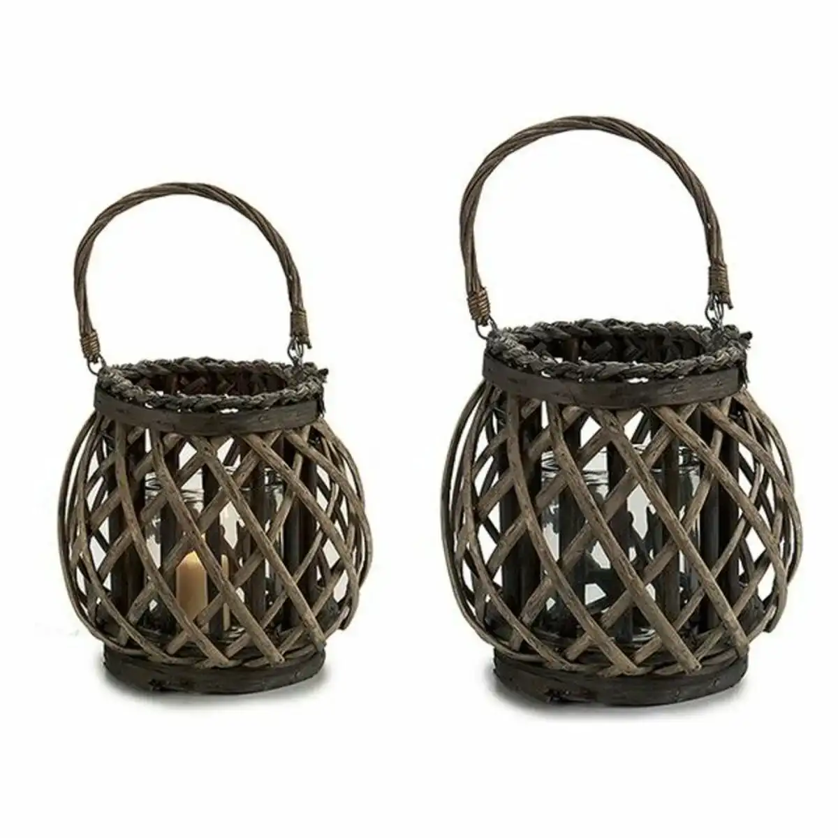 Bougeoir marron gris osier verre verre 29 5 x 24 x 22 cm_1796. DIAYTAR COTE D'IVOIRE - L'Artisanat à Portée de Clic. Découvrez notre boutique en ligne pour trouver des produits uniques qui célèbrent la créativité et l'artisanat sénégalais.