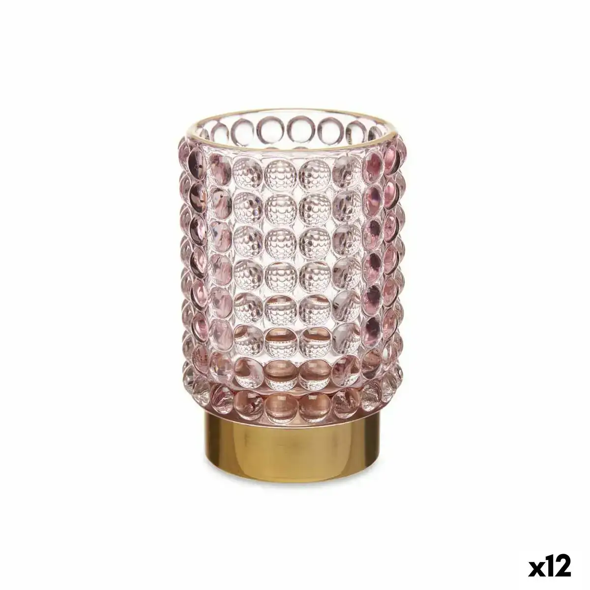 Bougeoir points rose dore verre 8 5 x 12 5 x 8 5 cm 12 unites _4171. DIAYTAR COTE D'IVOIRE - L'Art de Choisir, l'Art de Vivre. Parcourez notre boutique en ligne et découvrez des produits qui transforment chaque choix en une expérience enrichissante.