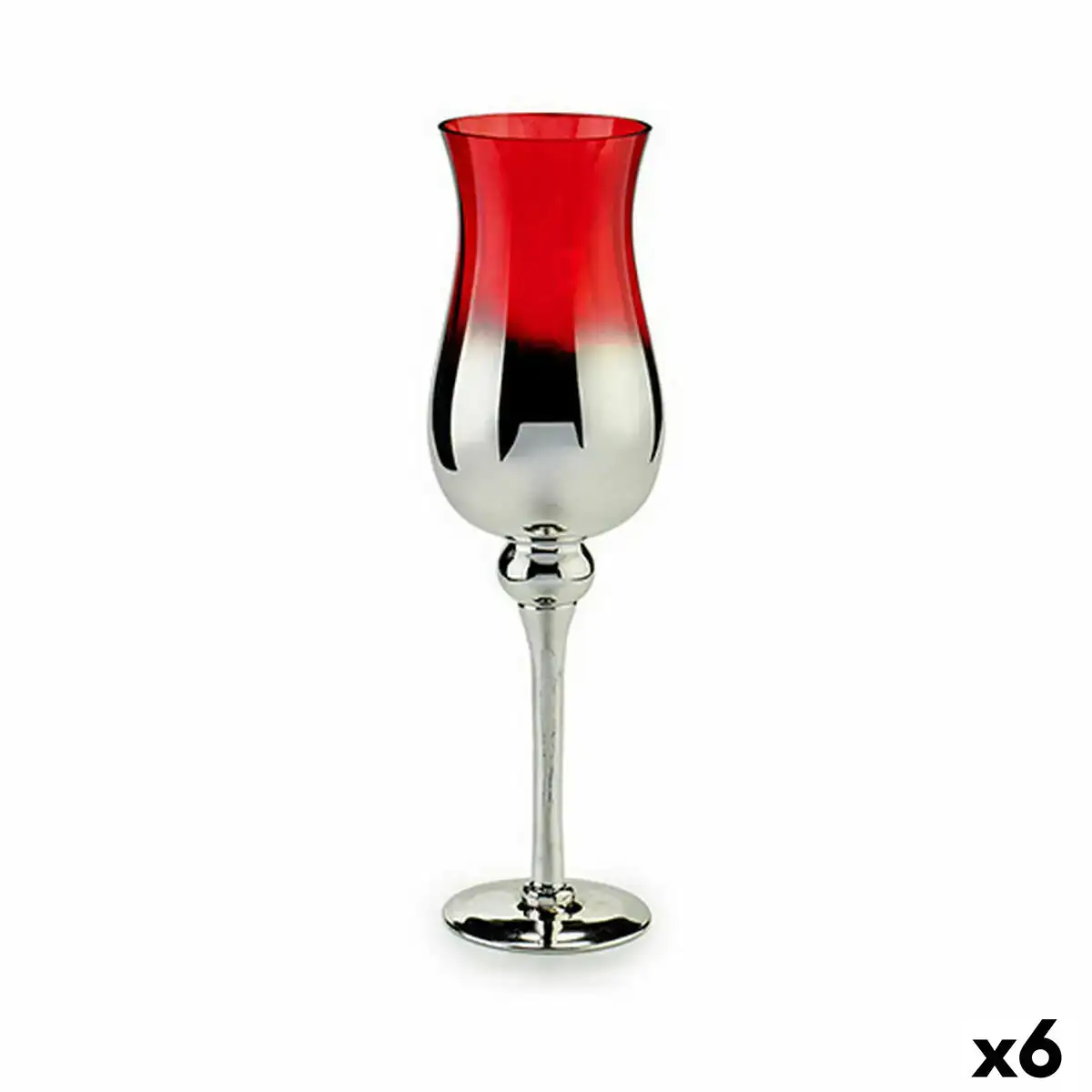 Bougeoir verre rouge argente 14 x 45 x 14 cm 6 unites _2686. DIAYTAR COTE D'IVOIRE - Là où Chaque Produit a son Propre Éclat. Explorez notre boutique en ligne et trouvez des articles qui ajoutent de la brillance à votre quotidien.