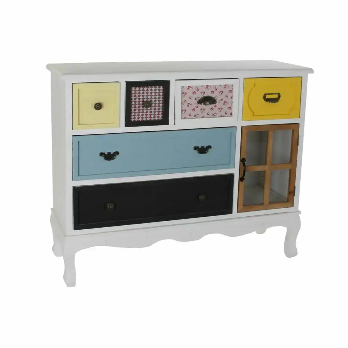 Buffet dkd home decor 103 x 36 x 83 cm verre noir bois blanc jaune bleu ciel_3224. DIAYTAR COTE D'IVOIRE - Où l'Élégance Rencontre l'Authenticité. Naviguez à travers notre boutique en ligne et choisissez des produits qui incarnent le style et la tradition du Côte d'Ivoire.