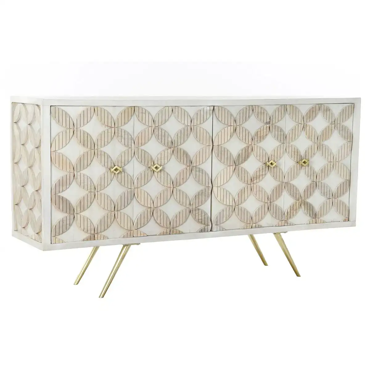 Buffet dkd home decor 155 x 43 x 84 cm beige dore blanc laiton bois de manguier_8932. DIAYTAR COTE D'IVOIRE - Où la Tradition Renouvelée Rencontre l'Innovation. Explorez notre gamme de produits qui fusionnent l'héritage culturel avec les besoins contemporains.