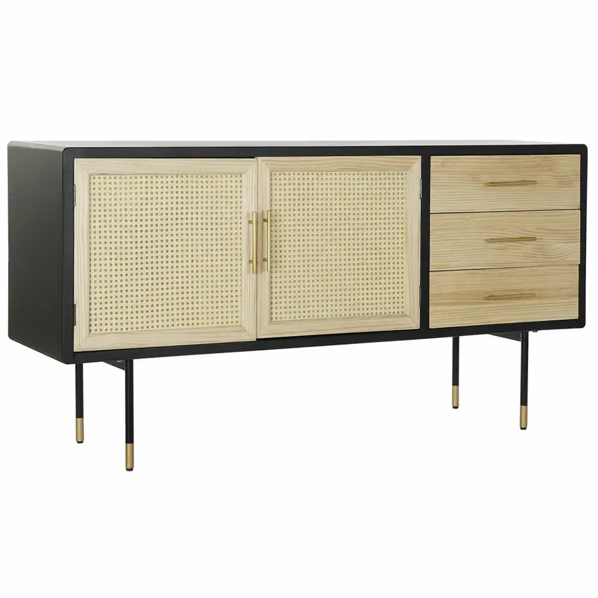 Buffet dkd home decor noir dore naturel rotin pin 150 x 44 x 76 cm_7962. DIAYTAR COTE D'IVOIRE - L'Art de Magasiner sans Frontières. Parcourez notre vaste sélection d'articles et trouvez tout ce dont vous avez besoin, du chic à l'authentique, du moderne au traditionnel.