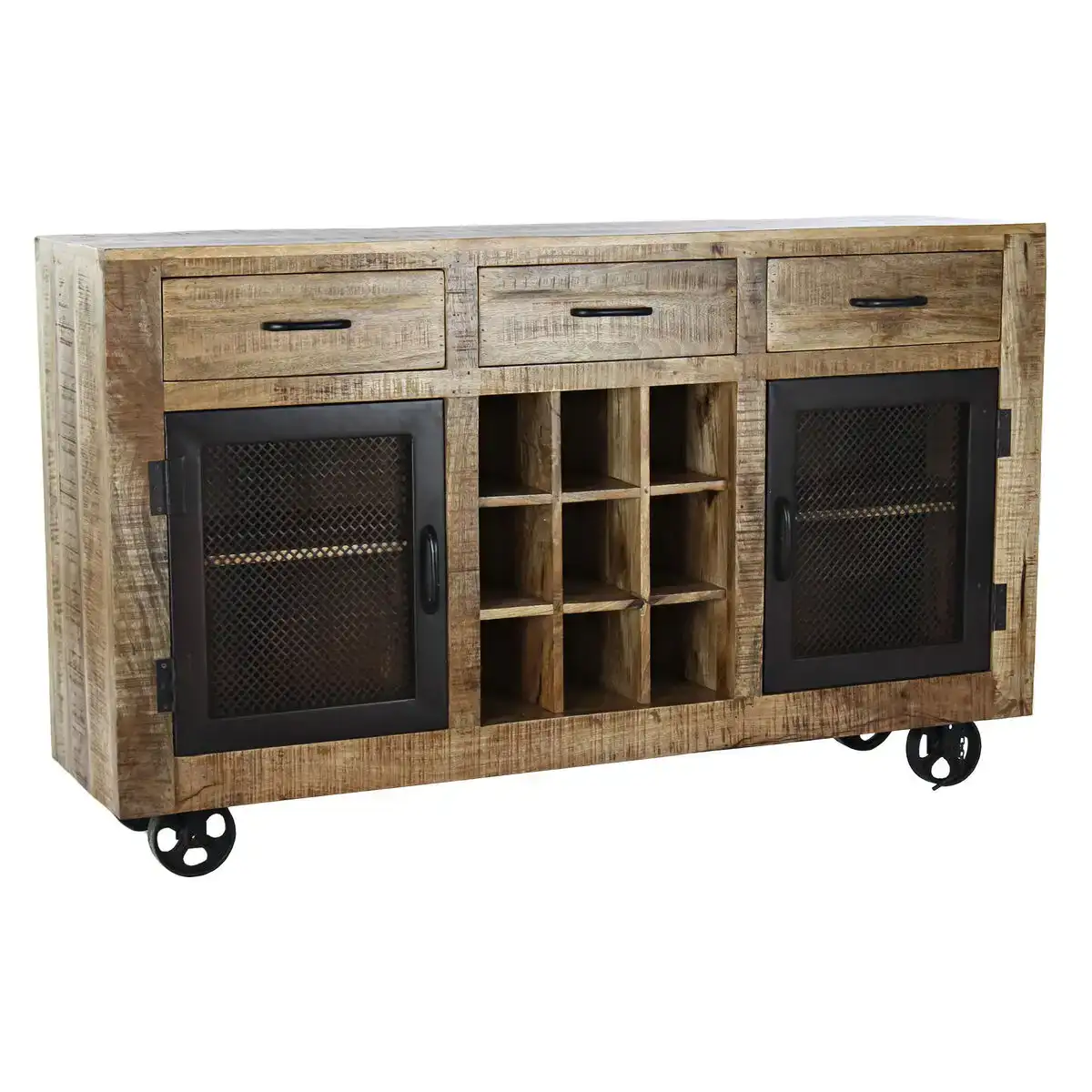 Buffet dkd home decor noir gris metal brun fonce bois de manguier 150 x 43 x 90 cm _1562. DIAYTAR COTE D'IVOIRE - Votre Passage vers l'Élégance Abordable. Explorez notre collection où chaque produit est choisi pour sa qualité et son accessibilité, incarnant ainsi l'essence du Côte d'Ivoire.