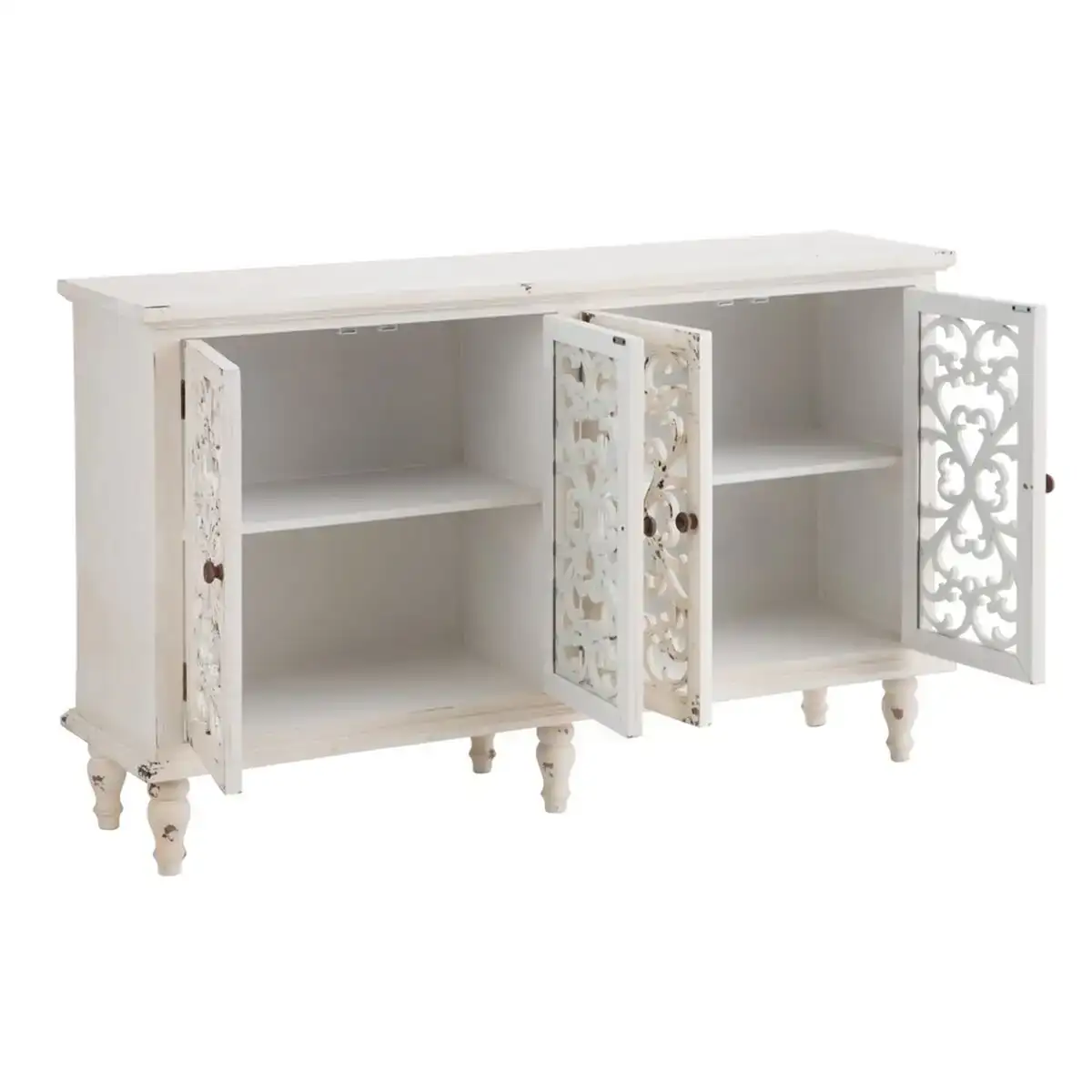 Buffet shabby chic 152 x 40 x 91 cm blanc bois d epicea bois mdf_4818. DIAYTAR COTE D'IVOIRE - Où Choisir Devient un Plaisir. Découvrez notre boutique en ligne et choisissez parmi une variété de produits qui satisferont tous vos besoins.