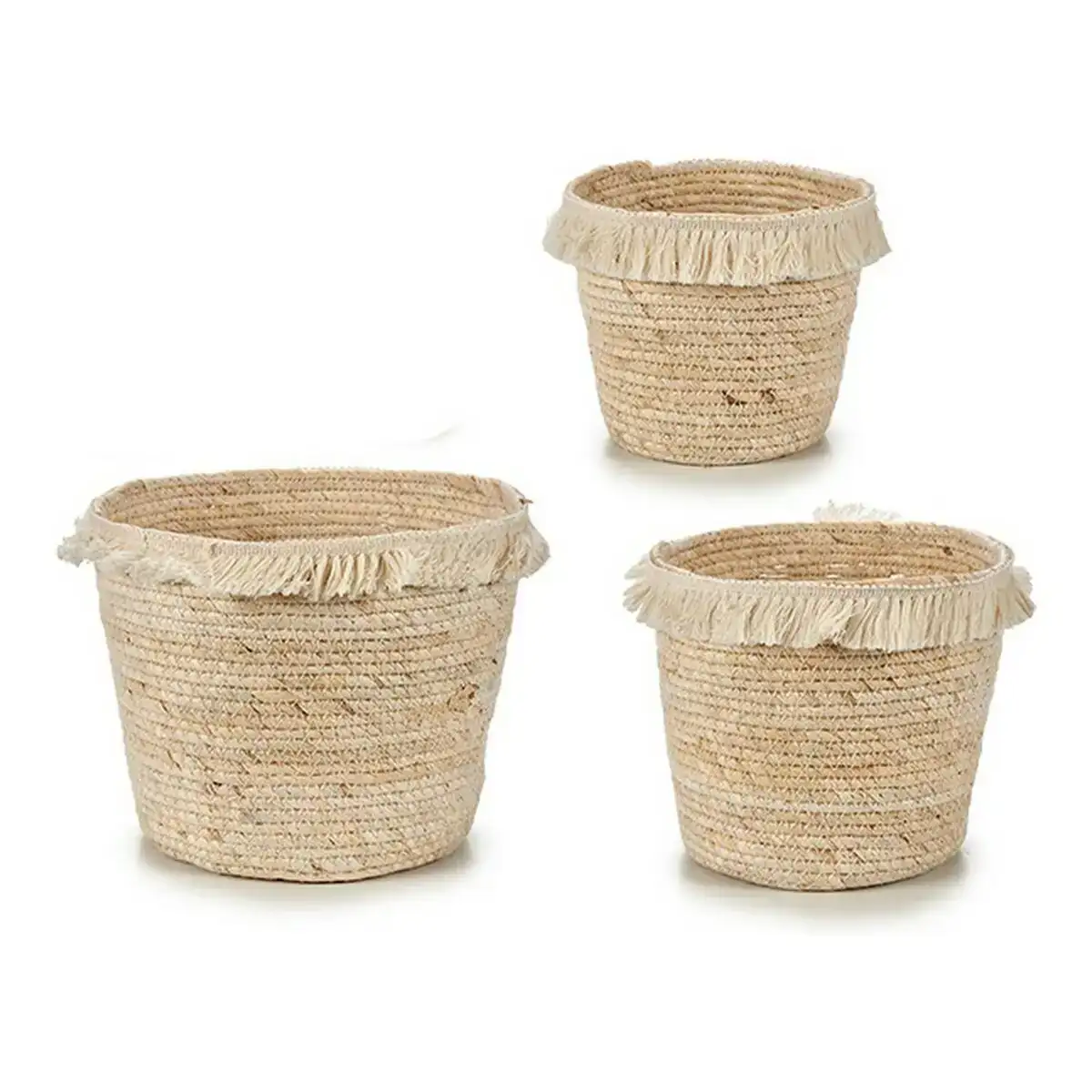 Cache pot beige tissu paille marron naturel 3 pcs _7008. DIAYTAR COTE D'IVOIRE - Où Choisir Devient un Acte de Découverte. Découvrez notre gamme et choisissez des produits qui éveillent votre curiosité et élargissent vos horizons.
