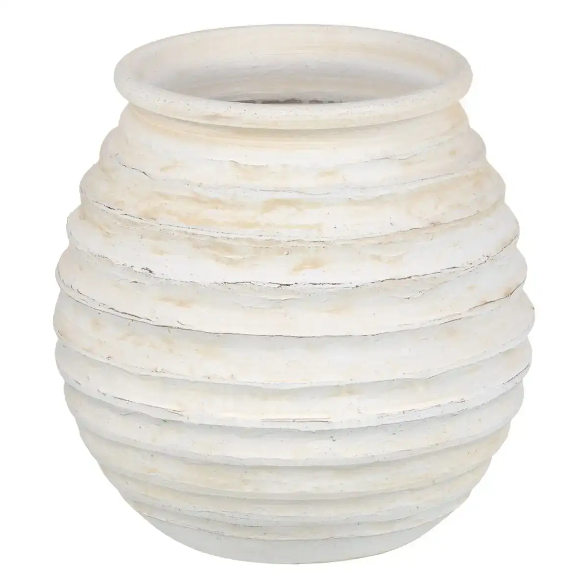 Cache pot creme ceramique rond 32 x 32 x 35 cm_1762. DIAYTAR COTE D'IVOIRE - Votre Escale Shopping incontournable. Explorez notre boutique en ligne et dénichez des trésors qui reflètent la richesse culturelle et la modernité du Côte d'Ivoire.
