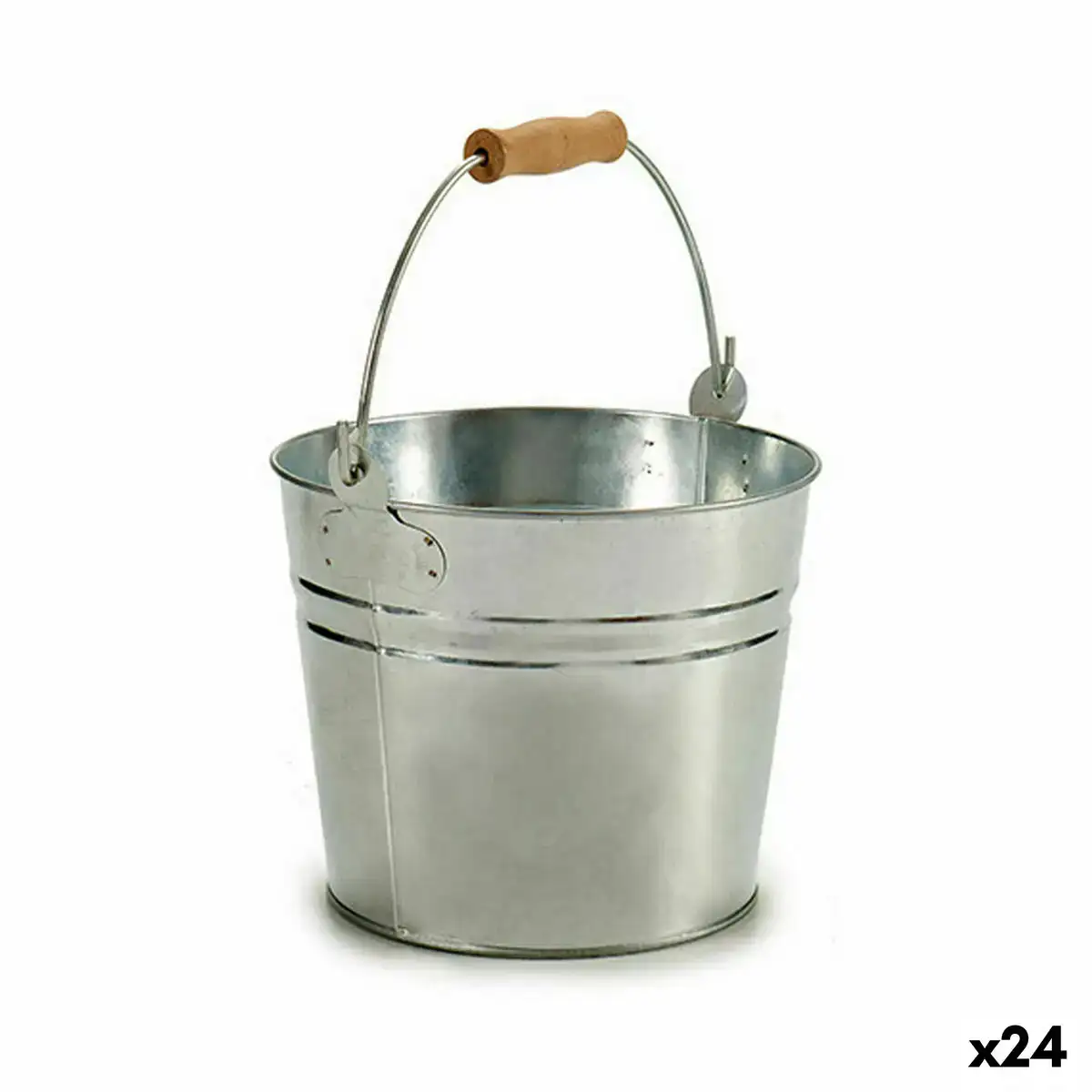 Cache pot seau argente bois zinc 22 5 x 27 x 22 cm 24 unites _1363. DIAYTAR COTE D'IVOIRE - Là où Chaque Achat Contribue à un Rêve. Naviguez à travers notre boutique en ligne et soutenez des artisans talentueux tout en acquérant des trésors.