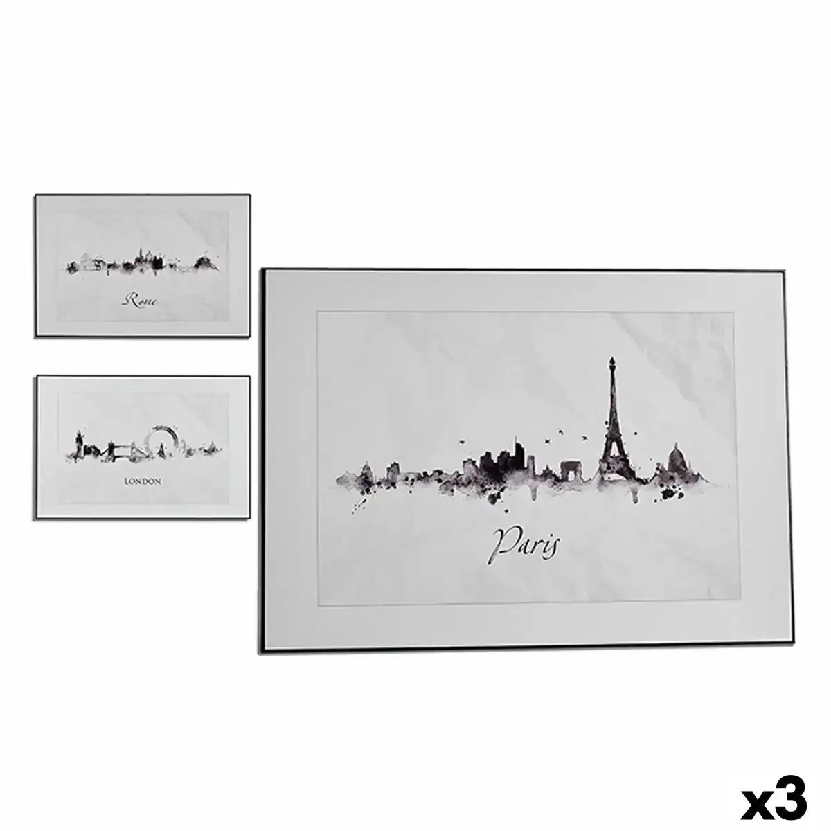 Cadre ville noir blanc contre plaque 81 5 x 3 x 121 cm 3 unites _8778. DIAYTAR COTE D'IVOIRE - Votre Passage vers l'Élégance Abordable. Explorez notre collection où chaque produit est choisi pour sa qualité et son accessibilité, incarnant ainsi l'essence du Côte d'Ivoire.