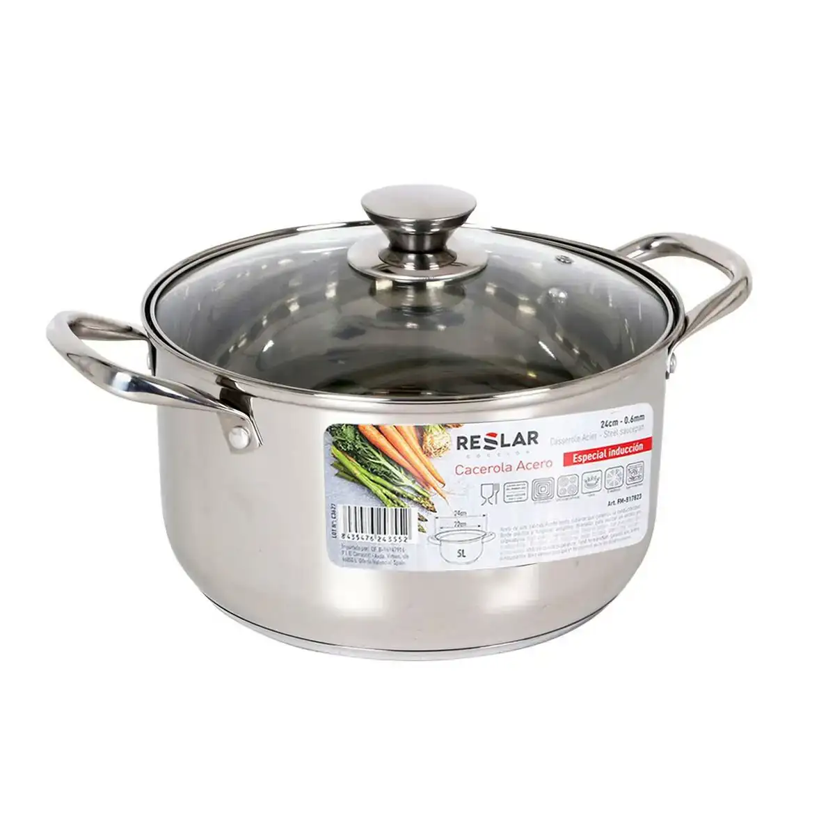 Casserole avec couvercle en verre reslar acier 5 l o 23 5 x 12 8 cm_3410. DIAYTAR COTE D'IVOIRE - Où Choisir est une Célébration. Découvrez notre sélection de produits qui représentent la diversité et la joie du Côte d'Ivoire, à chaque étape de votre vie.