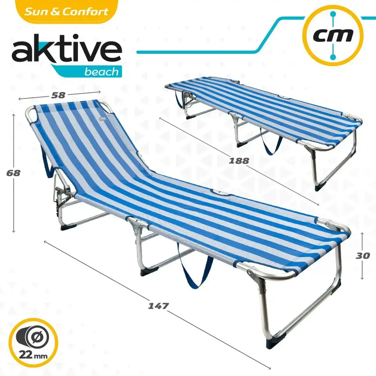 Chaise de plage aktive 188 x 30 x 58 cm_6902. DIAYTAR COTE D'IVOIRE - Là où la Découverte est au Rendez-vous. Plongez dans notre catalogue et trouvez des articles qui éveilleront votre curiosité et élargiront vos horizons.