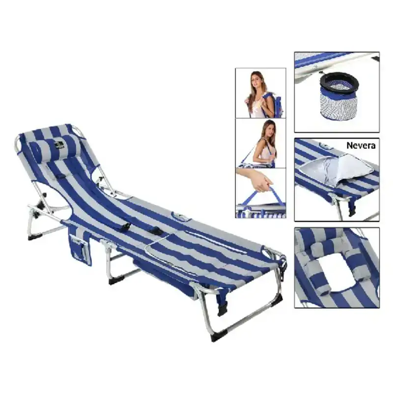 Chaise de plage aluminium bleu blanc 185 x 57 x 26 cm _3630. DIAYTAR COTE D'IVOIRE - Votre Destination Shopping Éthique. Parcourez notre gamme et choisissez des articles qui respectent l'environnement et les communautés locales.