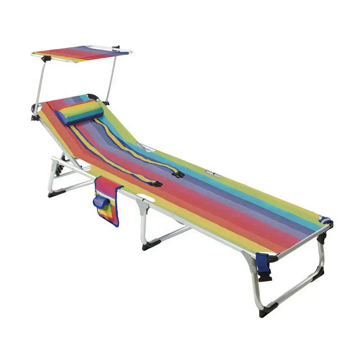 Chaise longue textiline 190 x 60 x 31 cm multicouleur parasol poches appui tete_1069. Entrez dans le Monde de DIAYTAR COTE D'IVOIRE - Où Chaque Article Raconte une Histoire Unique. Explorez notre boutique en ligne pour dénicher des trésors qui incarnent l'âme du Côte d'Ivoire.