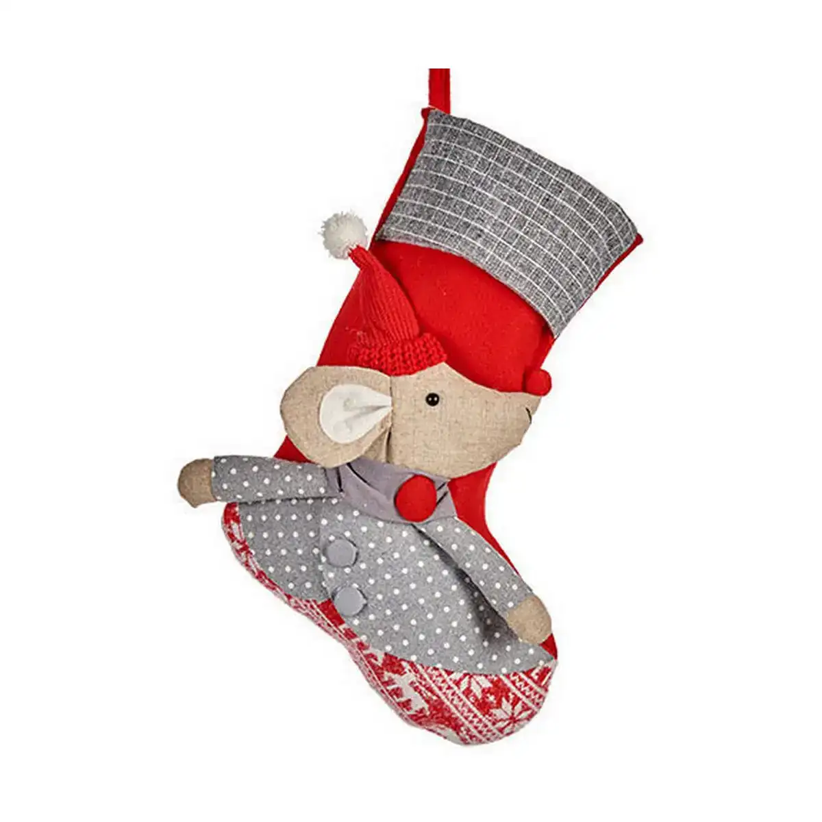 Chaussette de noel souris rouge gris blanc creme 33 x 4 x 50 cm_7200. DIAYTAR COTE D'IVOIRE - Où Choisir Devient un Plaisir. Découvrez notre boutique en ligne et choisissez parmi une variété de produits qui satisferont tous vos besoins.