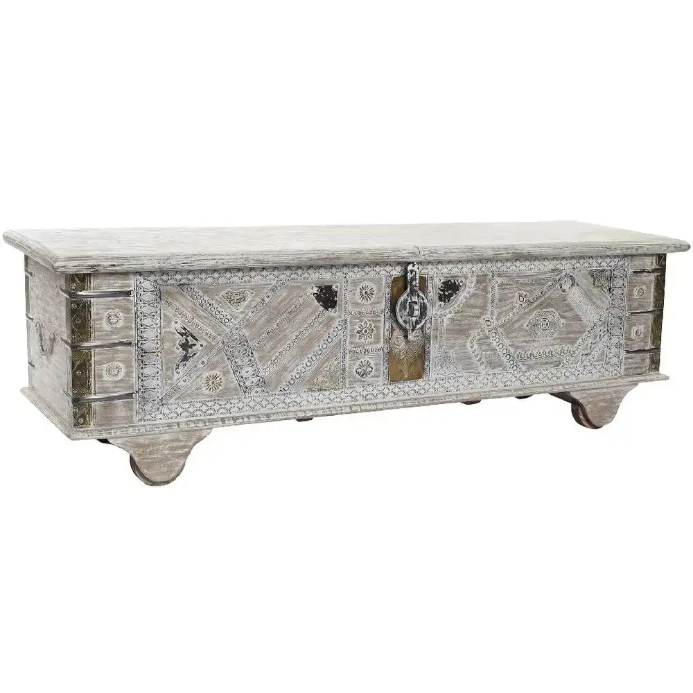 Coffre dkd home decor 8424001858361 bois de paulownia blanc laiton bois de manguier 146 x 40 x 45 cm_4743. DIAYTAR COTE D'IVOIRE - Où Chaque Achat Raconte une Histoire. Explorez notre boutique en ligne et créez votre propre narration à travers notre diversité de produits, chacun portant une signification unique.