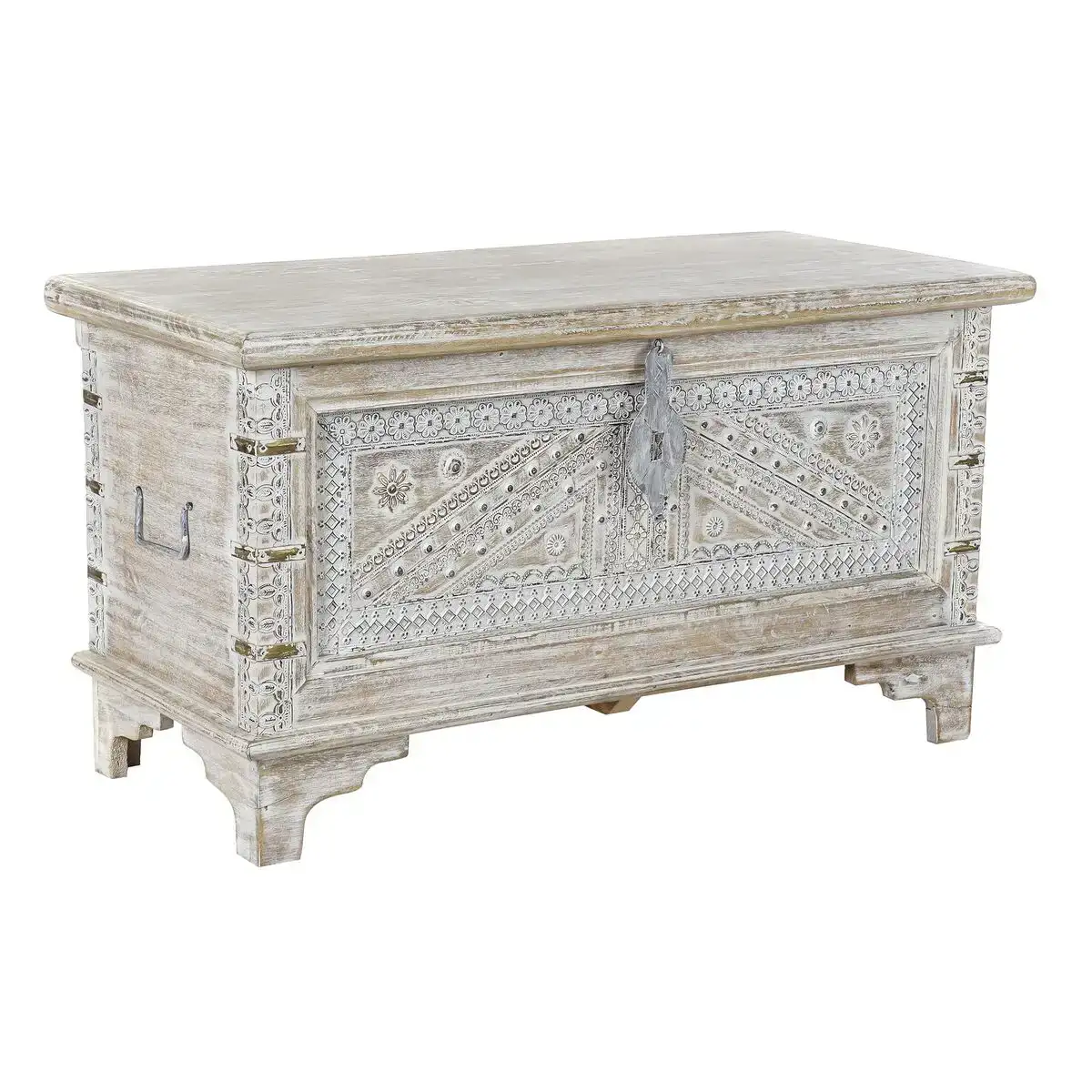 Coffre dkd home decor 88 x 40 x 45 cm blanc laiton bois de manguier_6358. DIAYTAR COTE D'IVOIRE - Votre Passage Vers l'Excellence Shopping. Découvrez un catalogue en ligne qui offre une expérience d'achat exceptionnelle, avec des produits soigneusement sélectionnés pour satisfaire tous les goûts.