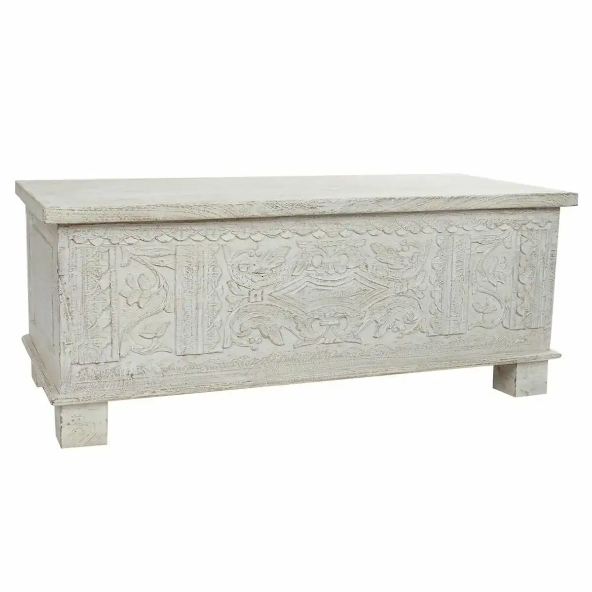 Coffre dkd home decor blanc bois de manguier 113 x 50 x 43 cm decape_3975. DIAYTAR COTE D'IVOIRE - L'Art du Shopping Sublime. Naviguez à travers notre catalogue et choisissez parmi des produits qui ajoutent une touche raffinée à votre vie quotidienne.