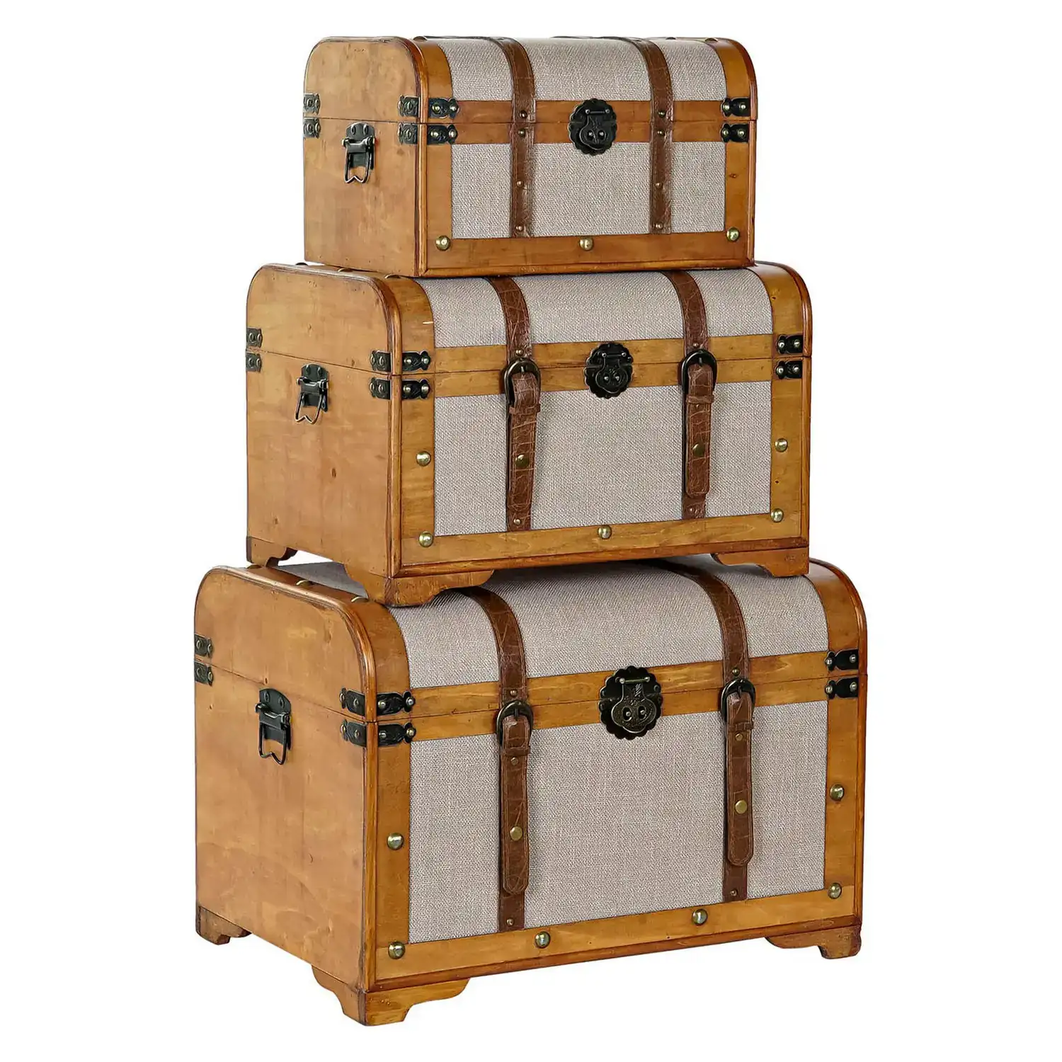 Coffre dkd home decor bois toile 61 x 43 x 42 5 cm_1072. DIAYTAR COTE D'IVOIRE - Où Chaque Produit est une Histoire à Raconter. Découvrez notre sélection de produits qui vous permettent de créer votre propre récit à travers vos achats.