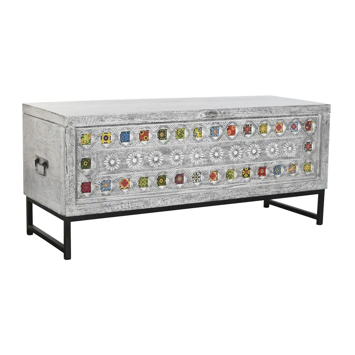 Coffre dkd home decor ceramique gris blanc bois de manguier 116 x 40 x 50 cm _2749. Bienvenue sur DIAYTAR COTE D'IVOIRE - Où Chaque Article a son Histoire. Découvrez notre sélection méticuleuse de produits qui racontent l'authenticité et la beauté du Côte d'Ivoire.