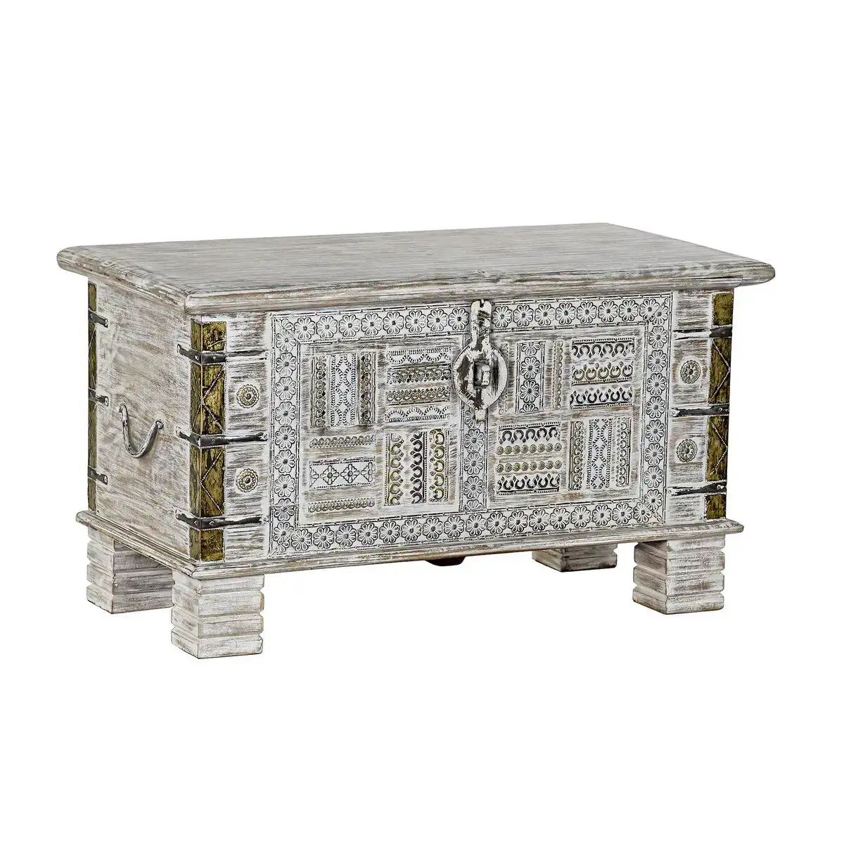 Coffre dkd home decor metal bois de manguier 80 x 40 x 45 cm _4748. DIAYTAR COTE D'IVOIRE - Votre Passage vers le Raffinement. Plongez dans notre univers de produits exquis et choisissez des articles qui ajoutent une touche de sophistication à votre vie.