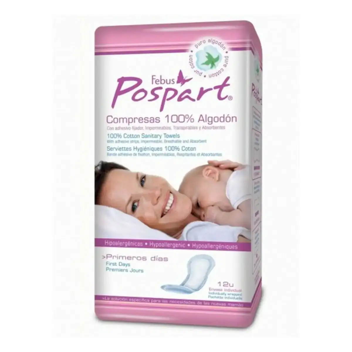 Compresses Tocologiques en Coton Indasec Pospart (12 uds) 12 Unités (Parapharmacie)