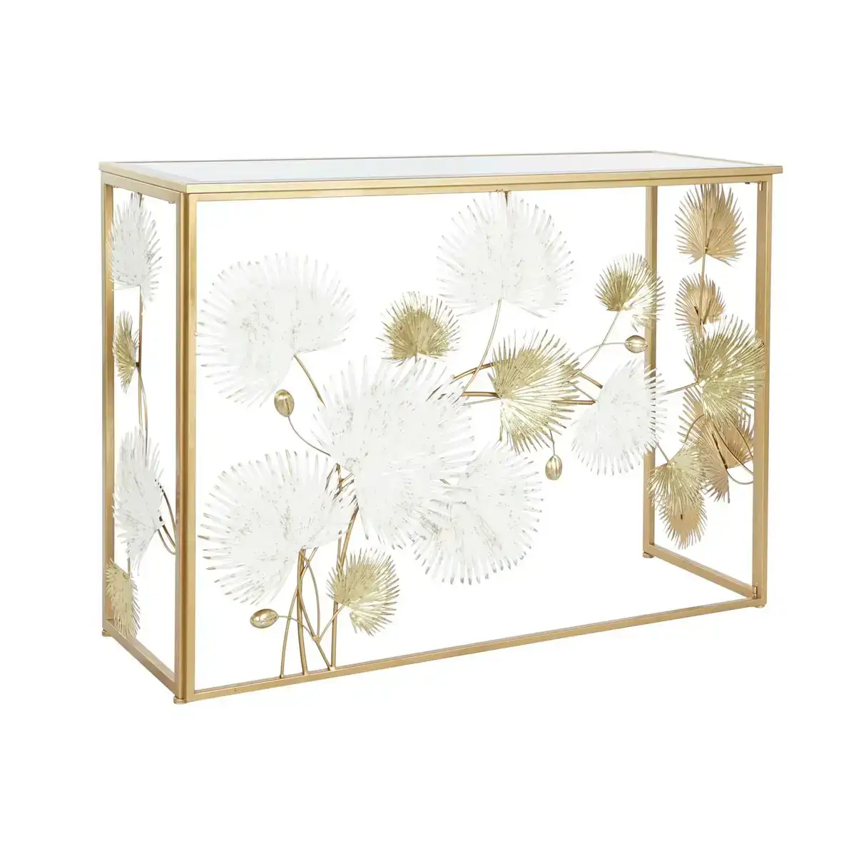 Console dkd home decor 108 x 37 x 80 cm miroir dore metal blanc_1338. DIAYTAR COTE D'IVOIRE - Votre Passage vers le Raffinement. Plongez dans notre univers de produits exquis et choisissez des articles qui ajoutent une touche de sophistication à votre vie.