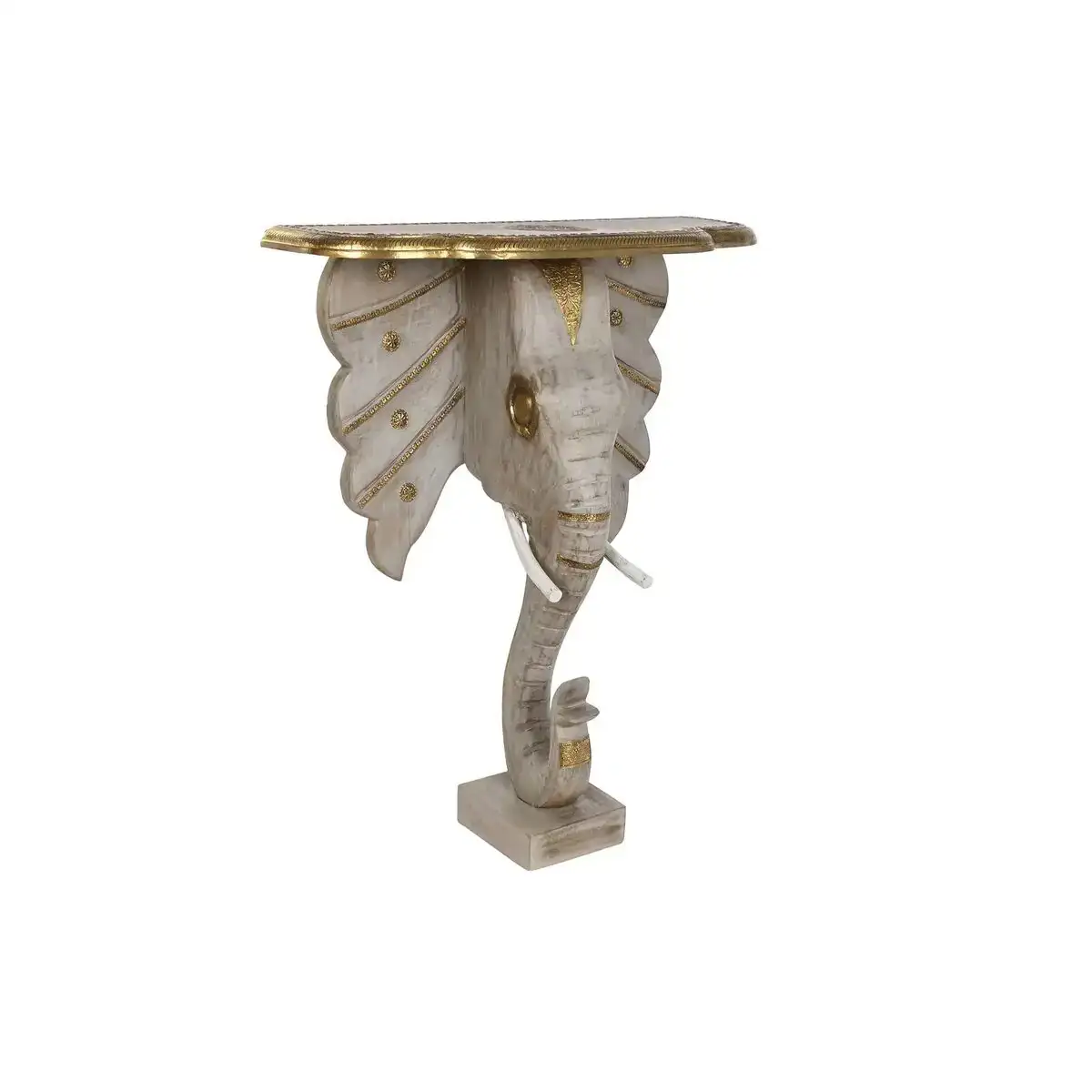 Console dkd home decor elephant blanc gris dore laiton bois de manguier 80 x 30 x 96 cm_8546. DIAYTAR COTE D'IVOIRE - Votre Plateforme Shopping, Votre Choix Éclairé. Explorez nos offres et choisissez des articles de qualité qui reflètent votre style et vos valeurs.