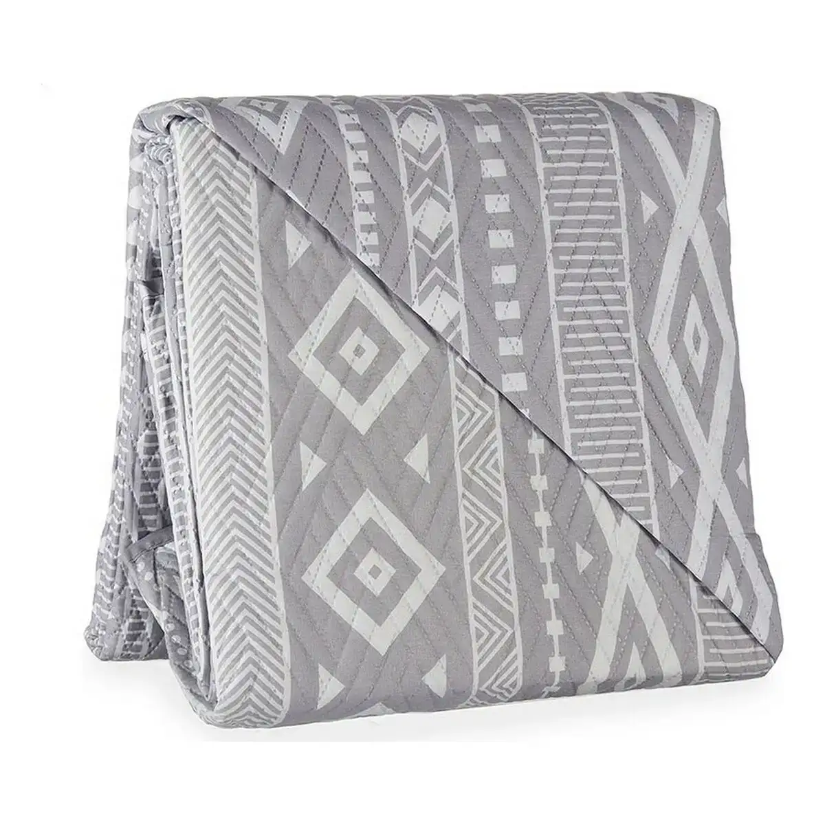 Couette reversible gris blanc ethnique 260 x 180 cm _2596. DIAYTAR COTE D'IVOIRE - Votre Destination pour un Shopping Inoubliable. Naviguez à travers notre catalogue et choisissez des produits qui vous marquent par leur originalité.