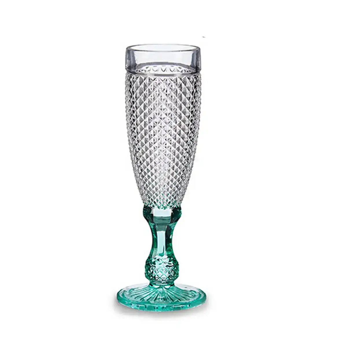 Coupe de champagne diamant transparent turquoise verre 185 ml_4364. DIAYTAR COTE D'IVOIRE - Votre Destination Shopping Éthique. Parcourez notre gamme et choisissez des articles qui respectent l'environnement et les communautés locales.