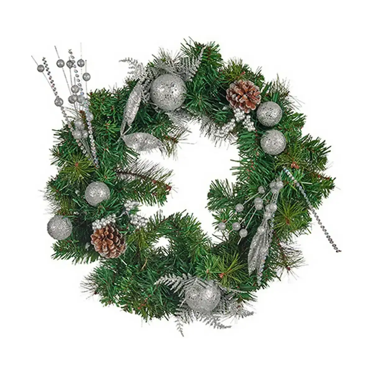 Couronne de noel ananas 45 x 13 x 45 cm argente marron vert_7380. DIAYTAR COTE D'IVOIRE - Là où Chaque Produit a son Histoire. Découvrez notre gamme de produits, chacun portant en lui le récit de l'artisanat et de la passion, pour vous offrir une expérience de shopping authentique.