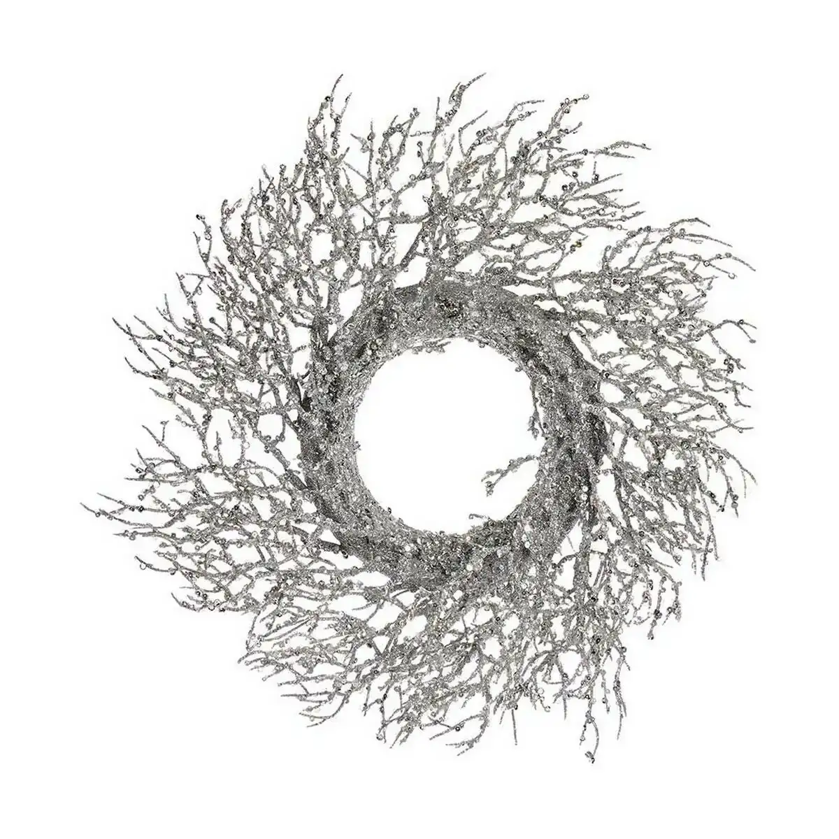 Couronne de noel branche argente blanc plastique 50 x 10 x 50 cm_9859. DIAYTAR COTE D'IVOIRE - L'Équilibre Parfait entre Tradition et Modernité. Explorez notre collection pour trouver des produits qui incarnent la culture et la contemporanéité du Côte d'Ivoire.