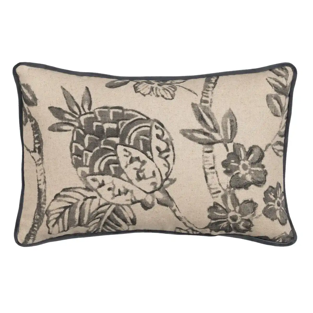 Coussin beige gris fleurs 45 x 30 cm_2486. DIAYTAR COTE D'IVOIRE - Où Chaque Produit est une Histoire à Raconter. Découvrez notre sélection de produits qui vous permettent de créer votre propre récit à travers vos achats.