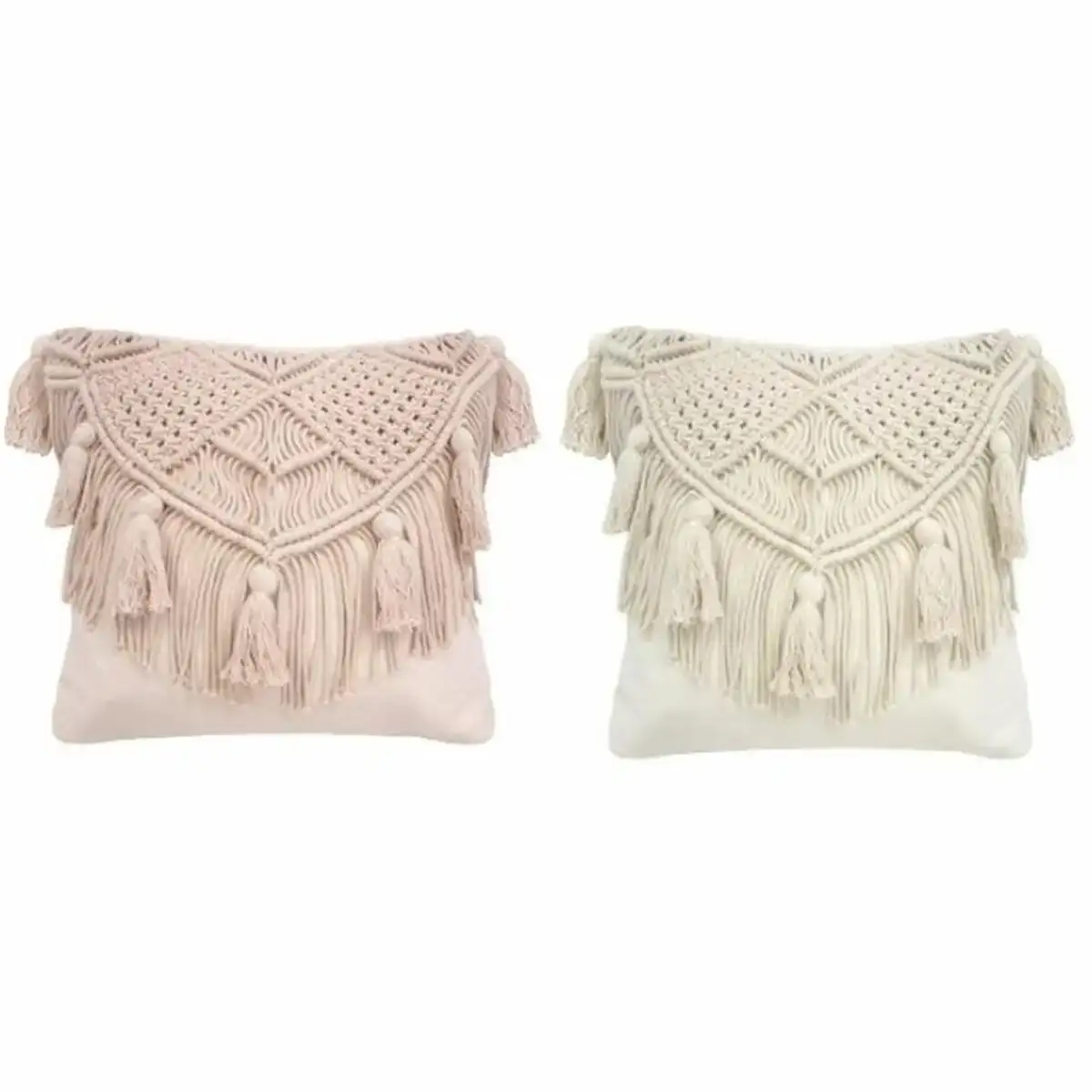 Coussin dkd home decor blanc beige rose clair carre frange boho 45 x 10 x 45 cm 2 unites _9026. DIAYTAR COTE D'IVOIRE - Là où Chaque Produit Est une Trouvaille. Explorez notre sélection minutieuse et découvrez des articles qui correspondent à votre style de vie et à vos aspirations.