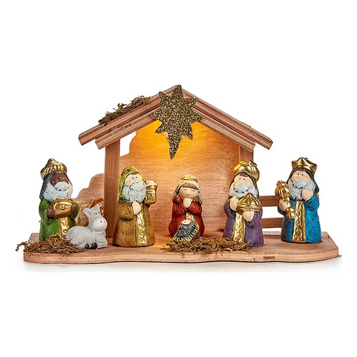 Creche de noel lumiere led 28 x 15 x 9 5 cm ceramique bois multicouleur_7242. DIAYTAR COTE D'IVOIRE - Là où le Shopping Devient une Expérience. Naviguez à travers notre catalogue diversifié et découvrez des produits qui ajoutent de la couleur et de la passion à votre vie.