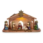 Crèche de Noël Lumière LED 30 x 15,5 x 9 cm Céramique Rouge Violet Bleu Doré Bois Marron Vert