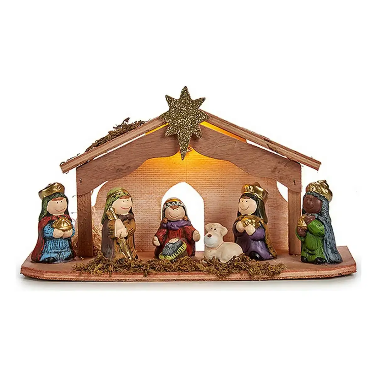 Crèche de Noël Lumière LED 30 x 15,5 x 9 cm Céramique Rouge Violet Bleu Doré Bois Marron Vert
