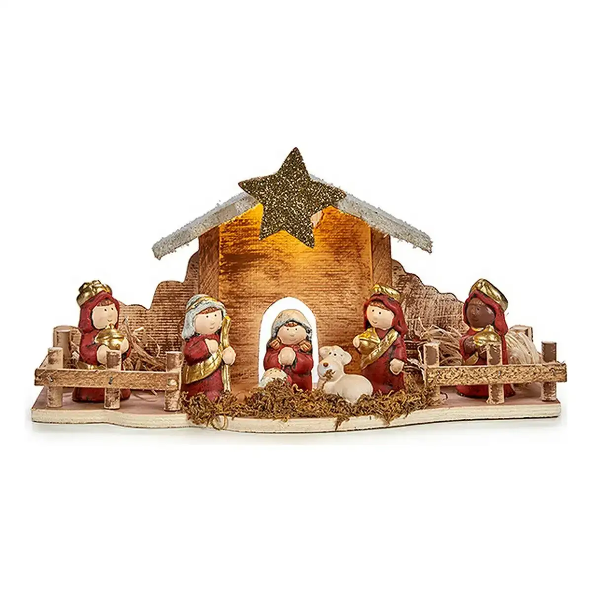 Creche de noel lumiere led 33 x 16 x 10 5 cm ceramique rouge bois marron blanc_6579. DIAYTAR COTE D'IVOIRE - Votre Passage vers le Chic et l'Élégance. Naviguez à travers notre boutique en ligne pour trouver des produits qui ajoutent une touche sophistiquée à votre style.