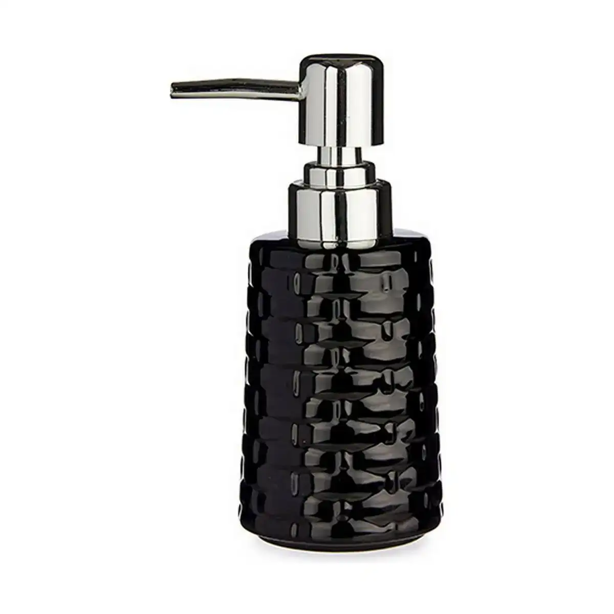 Distributeur de savon avec relief ceramique argente noir metal 6 unites 150 ml _9011. DIAYTAR COTE D'IVOIRE - L'Art de Choisir, l'Art de S'émerveiller. Explorez notre gamme de produits et laissez-vous émerveiller par des créations authentiques et des designs modernes.