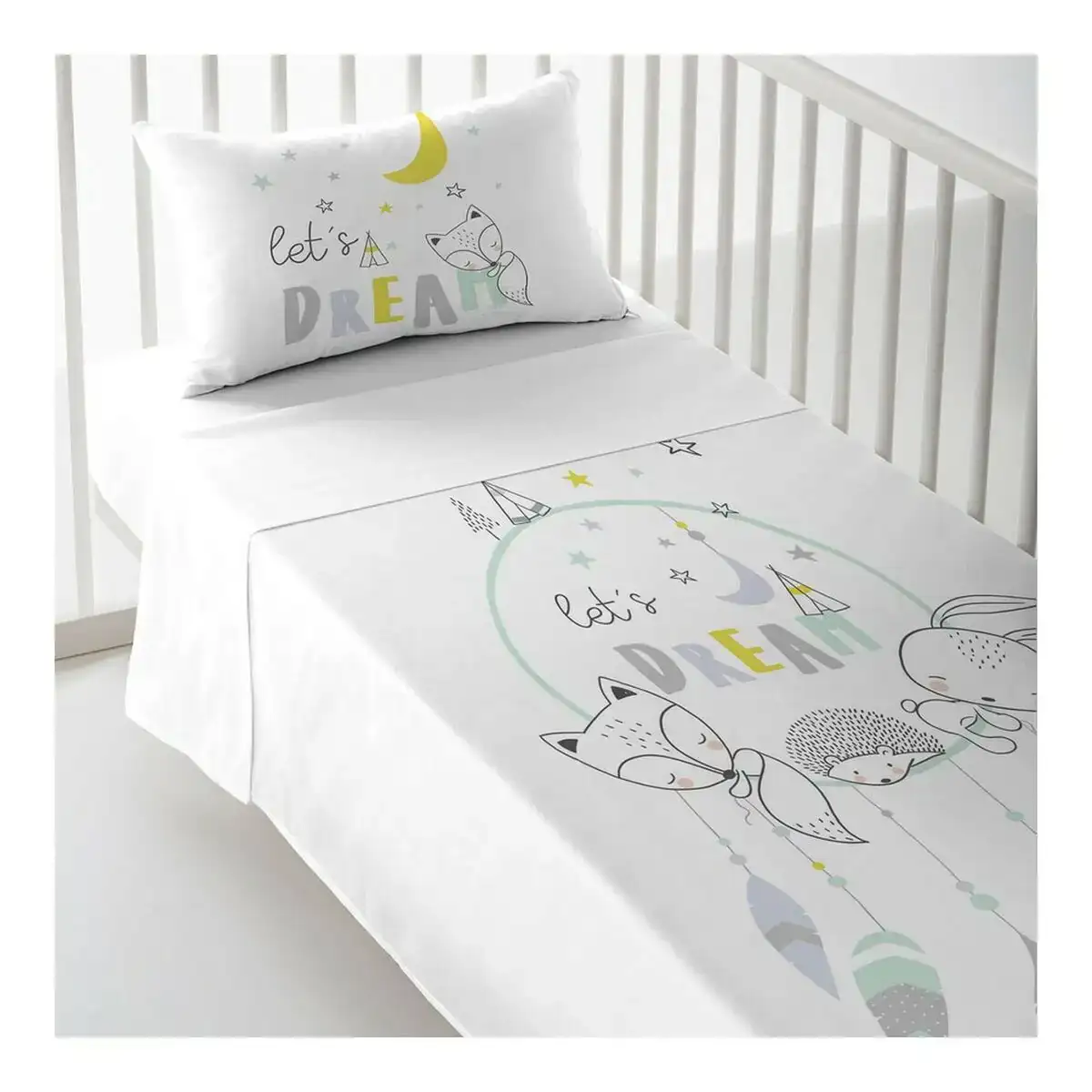 Drap de lit de bebe cool kids let s dream a 100 x 130 cm_6289. DIAYTAR COTE D'IVOIRE - L'Art de Choisir, l'Art de S'émerveiller. Explorez notre gamme de produits et laissez-vous émerveiller par des créations authentiques et des designs modernes.
