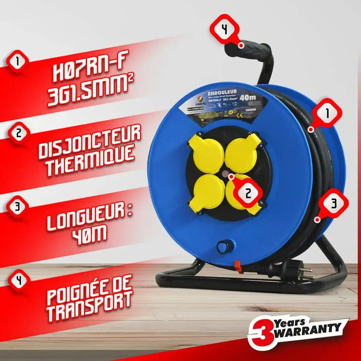 Enrouleur de cables i watts 4 prises 40 m_5111. DIAYTAR COTE D'IVOIRE - Votre Destination Shopping Exquise. Explorez notre boutique en ligne et découvrez des trésors qui ajoutent une touche de sophistication à votre style et à votre espace.