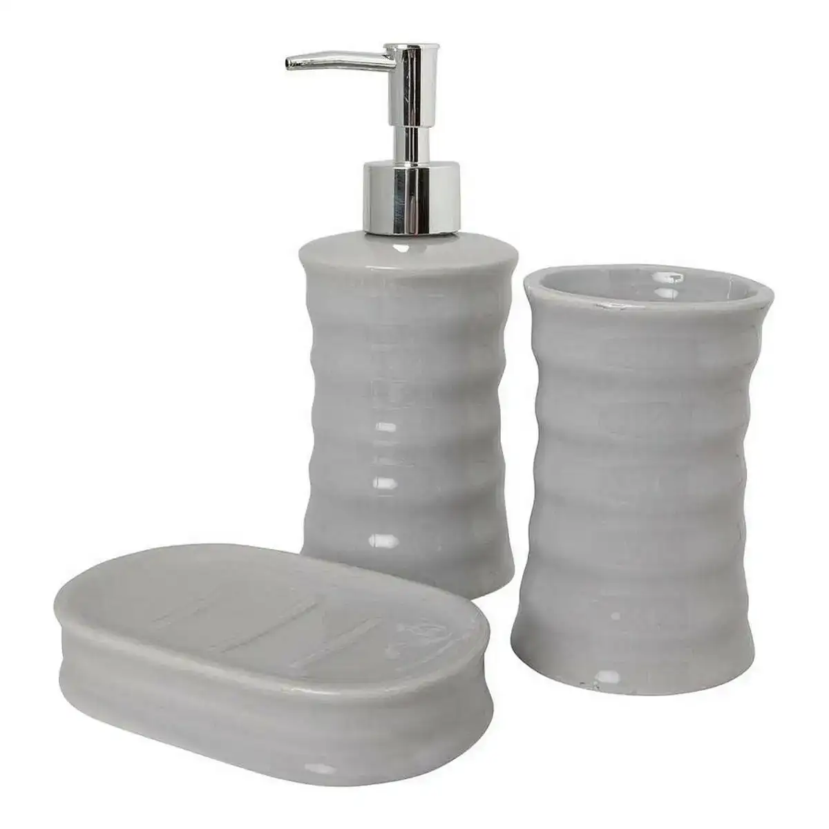 Ensemble de bain 89457 ondes ceramique gris metal 3 pcs _9832. DIAYTAR COTE D'IVOIRE - L'Art de Vivre l'Élégance Accessible. Parcourez notre gamme variée et choisissez des produits qui ajoutent une touche de sophistication à votre style.