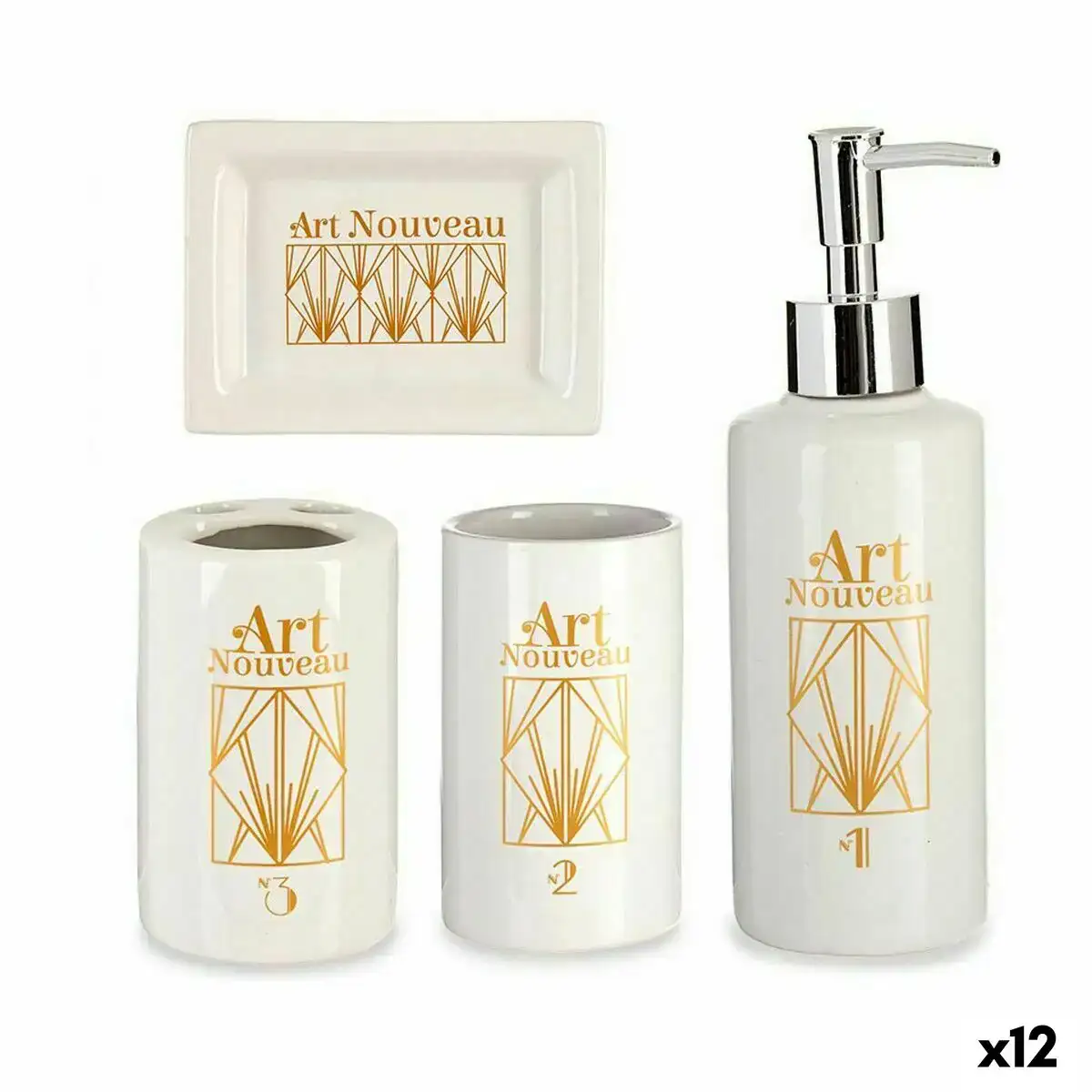 Ensemble de bain blanc dore ceramique 12 unites _9694. DIAYTAR COTE D'IVOIRE - Où Choisir est un Plaisir. Explorez notre boutique en ligne et choisissez parmi des produits de qualité qui satisferont vos besoins et vos goûts.