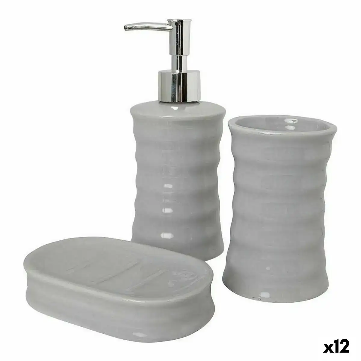 Ensemble de bain ondes ceramique gris metal 12 unites _1895. DIAYTAR COTE D'IVOIRE - Où le Shopping Devient une Aventure Culturelle. Plongez dans notre univers de produits qui célèbrent l'héritage et l'artisanat du Côte d'Ivoire.