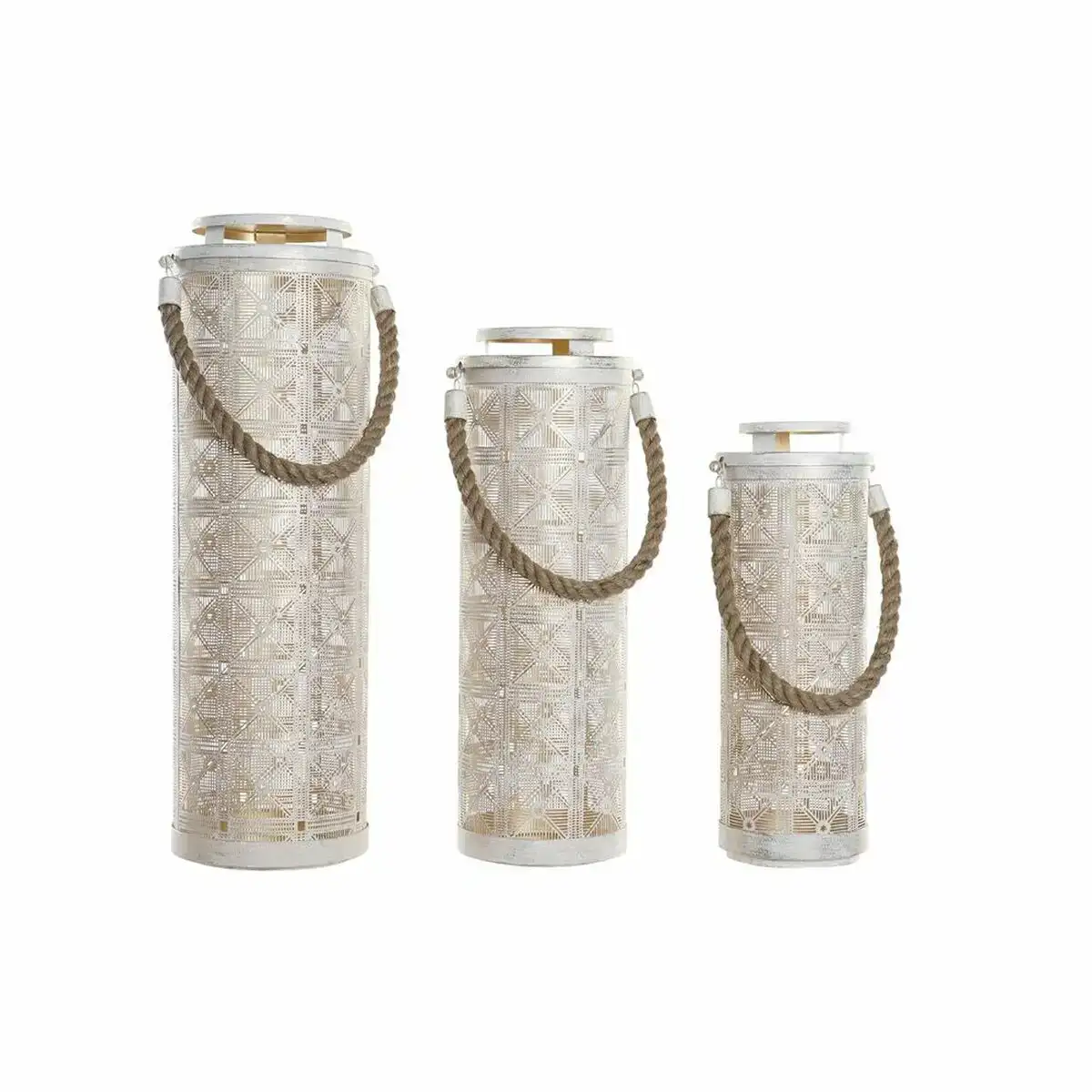 Ensemble de bougeoirs dkd home decor 3 pcs dore metal corde blanc 24 x 24 x 66 cm _6124. DIAYTAR COTE D'IVOIRE - Votre Destinée Shopping Personnalisée. Plongez dans notre boutique en ligne et créez votre propre expérience de shopping en choisissant parmi nos produits variés.
