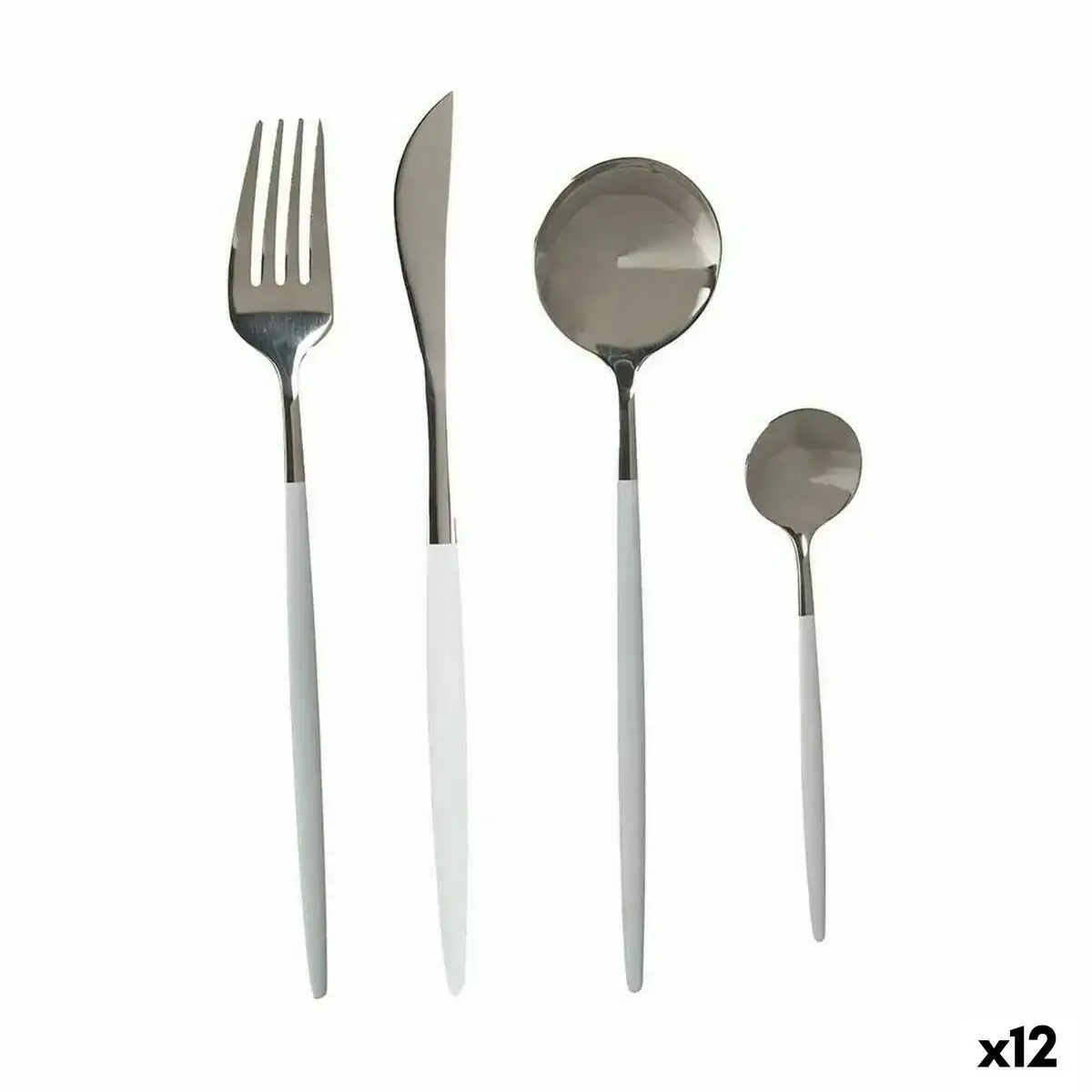 Ensemble de couverts blanc argente acier inoxydable 12 unites _3386. DIAYTAR COTE D'IVOIRE - Votre Pass vers la Découverte. Explorez notre boutique en ligne et plongez dans un voyage à travers des produits authentiques et contemporains, tous réunis sous un même toit.